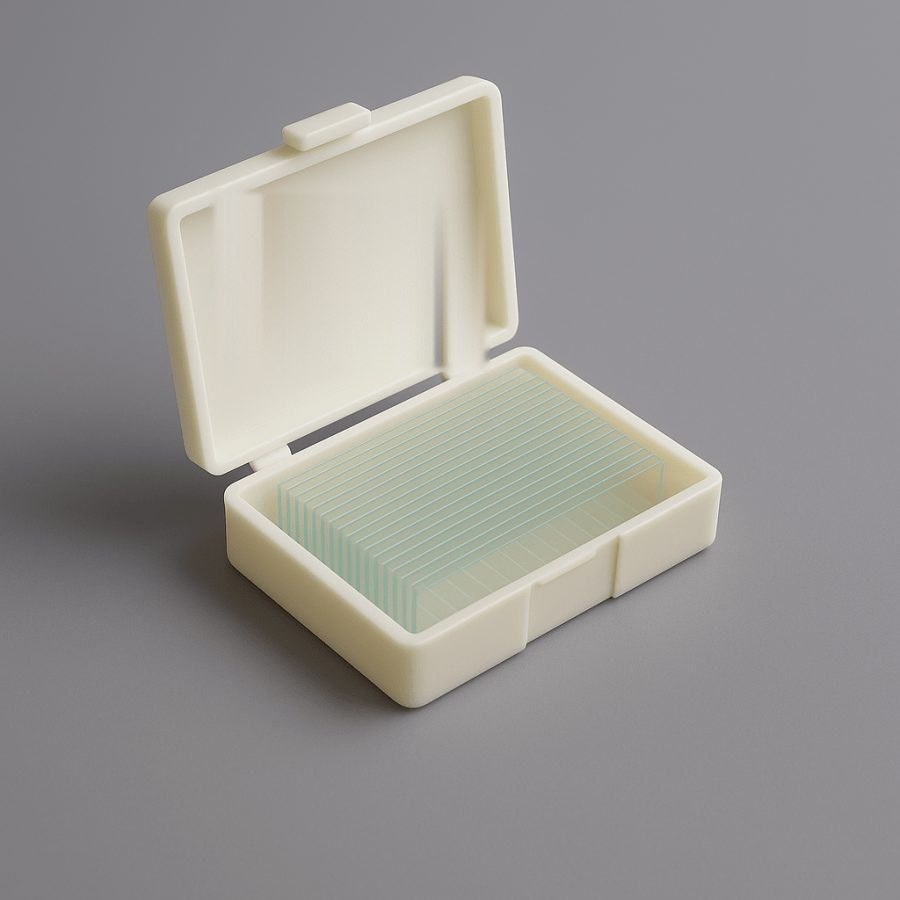 Amine-coated precision coverglass in its box