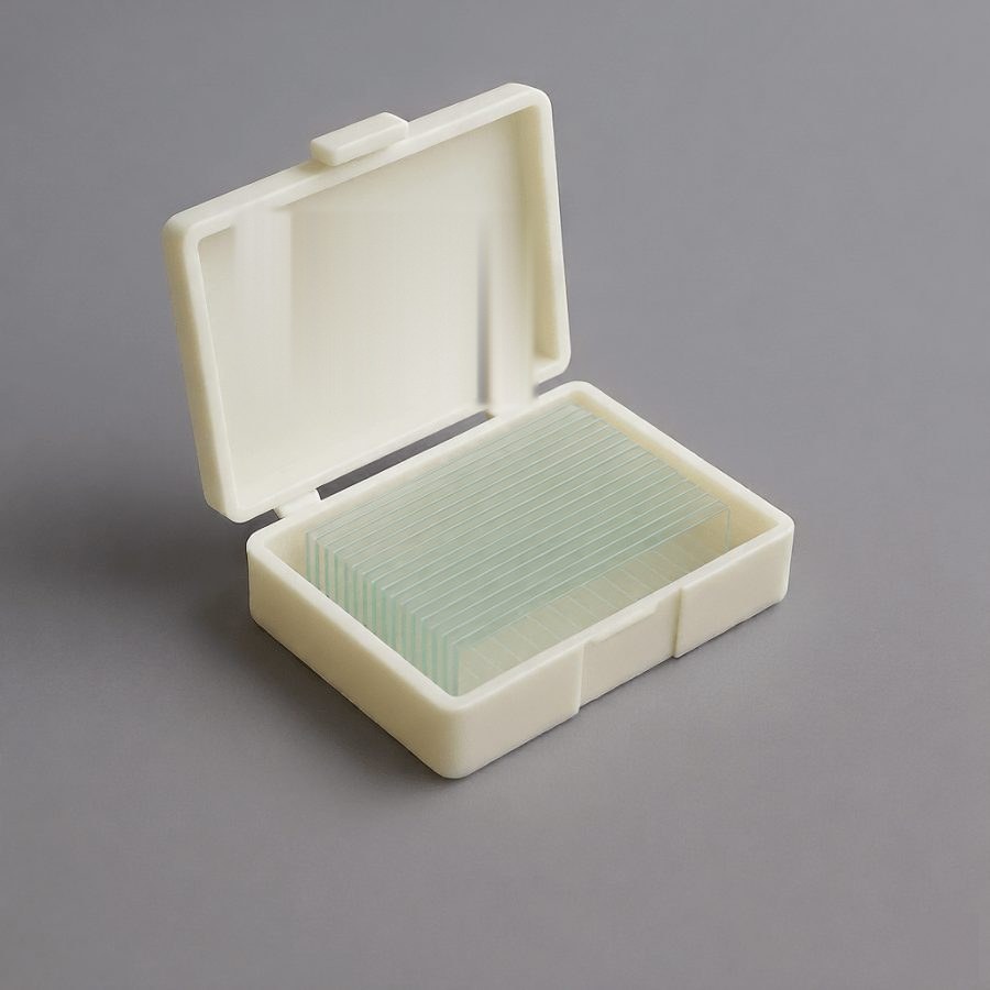 Methacrylate-coated precision coverglass in its box
